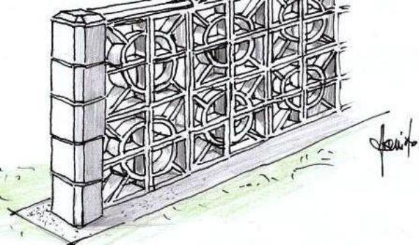 Disegno di recinzione decorativa con blocchi traforati